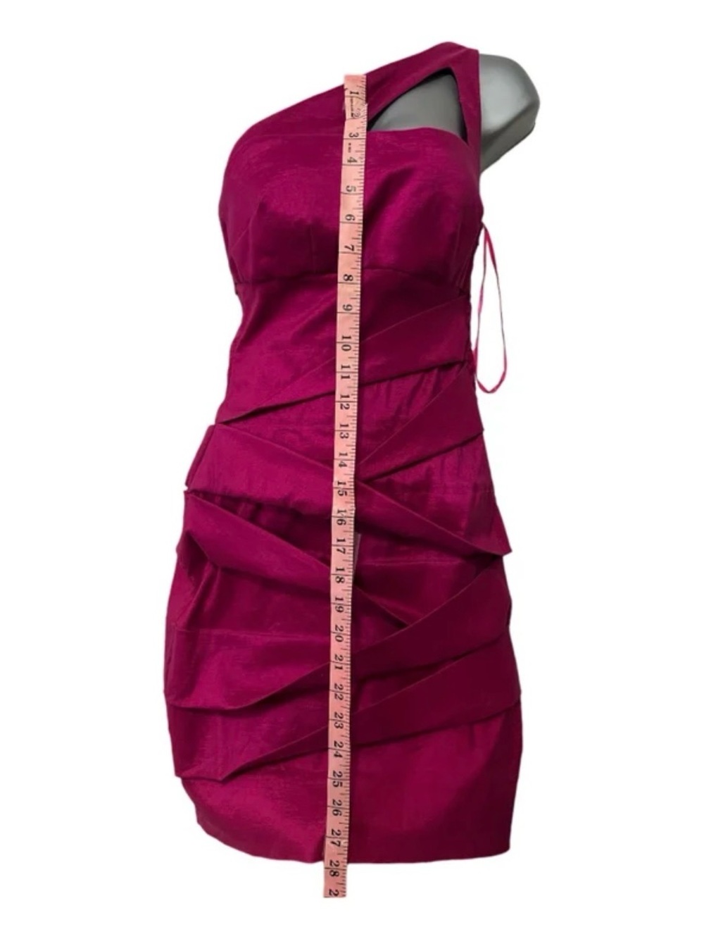 Hailey Logan Bandage Mini Dress Women's One-Shoulder Fuchsia Cocktail Dress - Picture 4 of 5